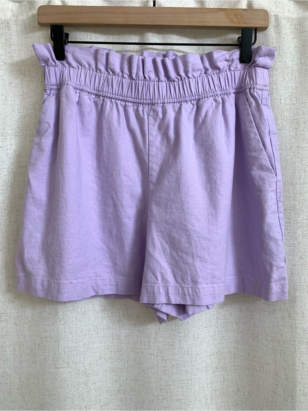 Express Linen-Blend Lavender Purple High-Waist Paperbag Pockets Shorts Small